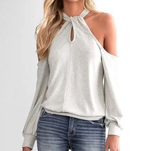 XL tab open shoulder sweater